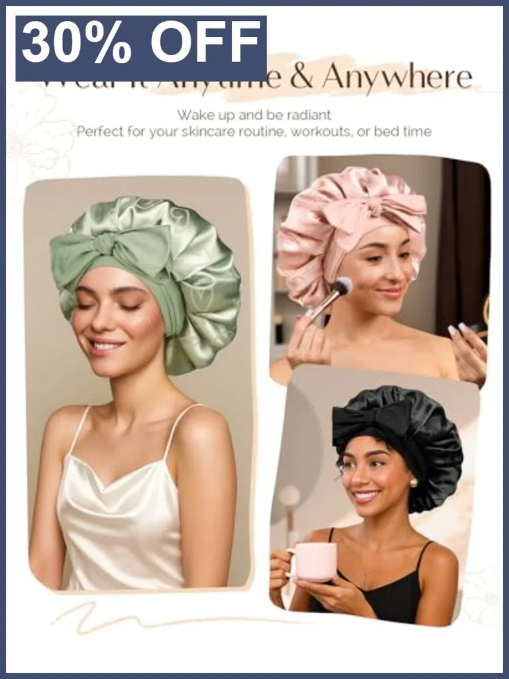 Satin Bonnet Adjustable Double Layer Sleep Hair Wrap Tie Band